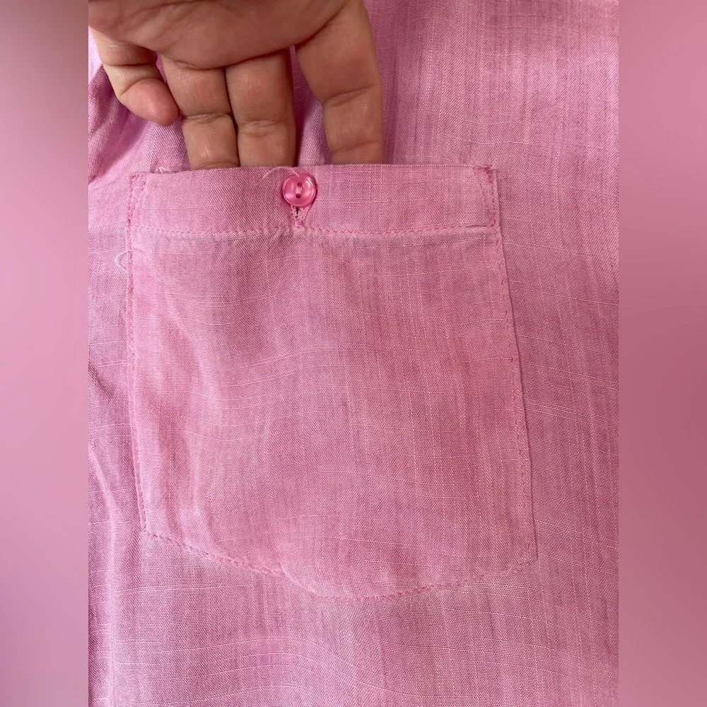 Umgee Pink Button Down Short Cuffed Sleeve Hi Low Raw Hem Lightweight Size Md - Picture 7 of 13